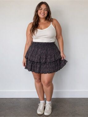 Forever 21 Black Mini Skirt with Pink and Cream Speckle